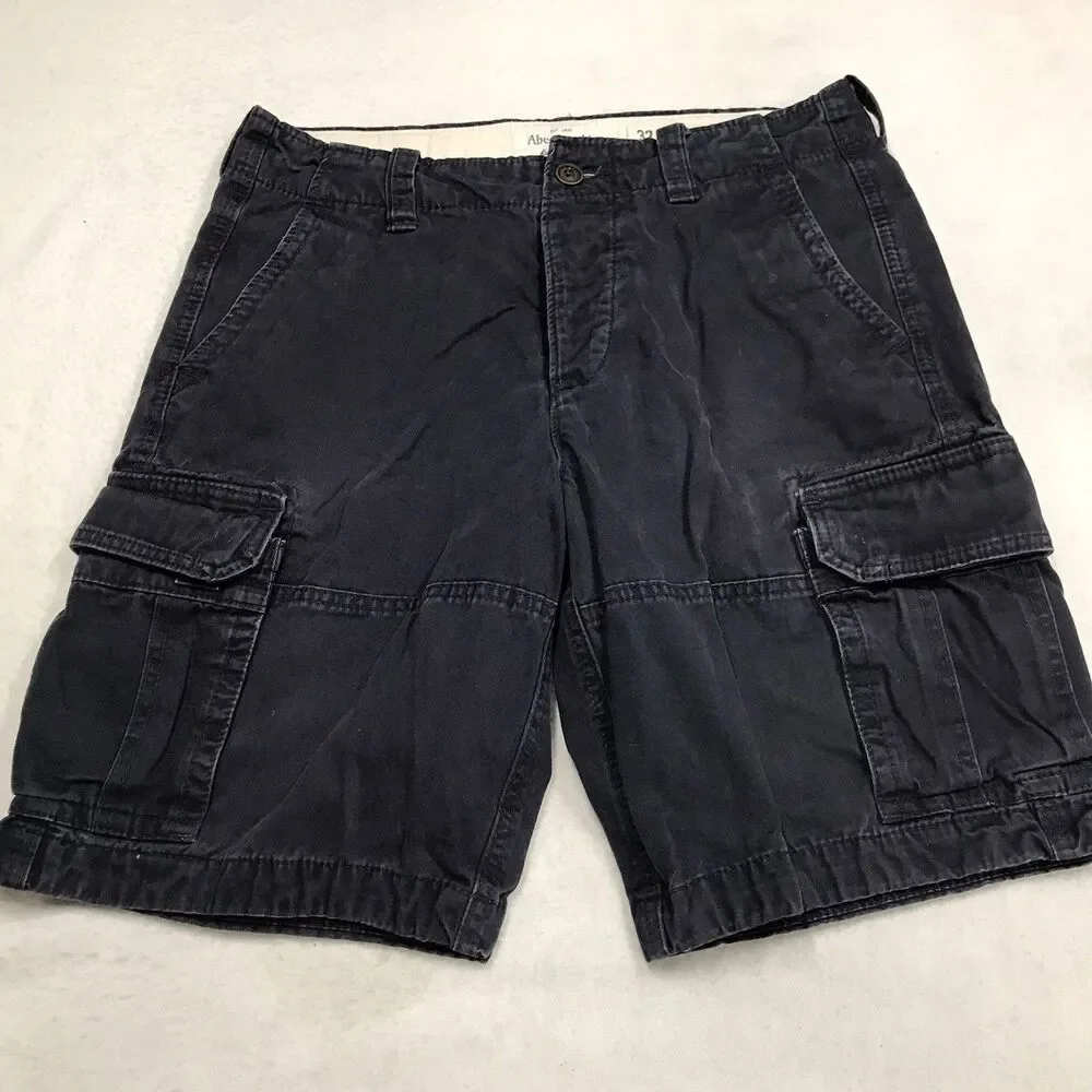 ABERCROMBIE & FITCH Heavy Twill Cargo Shorts Men 32 Black Travel Outdoor